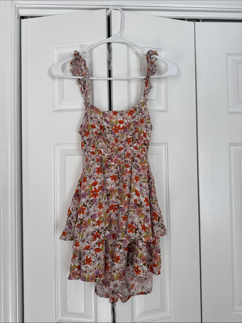 Girls Floral Tiered Sundress - Pink & Orange
